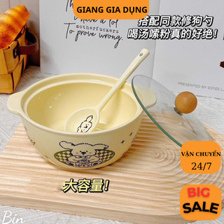 Bộ tô sứ có nắp kèm thìa hình cún con đáng yêu