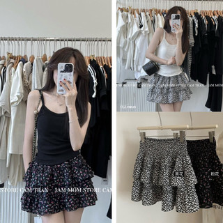 Chân váy hoa nhí bèo tầng cạp chun bản to mặc 2 kiểu ko có lót quần trong style Ulzzang