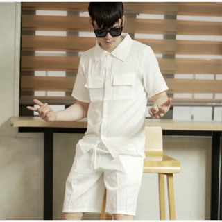 Sét đồ bộ nam áo sơ mi túi hộp, quần dùi chất đũi mềm mịn thoáng mát thanh lịch trẻ trung