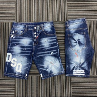 Quần short jean nam DSQ xanh 4 cúc phối họa tiết lốc xoáy siêu đẹp phong cách thời trang cao cấp