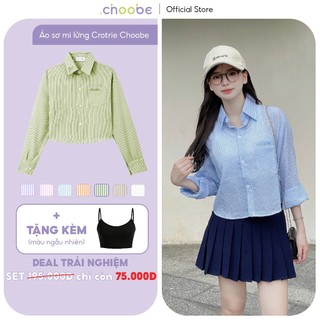Áo sơ mi nữ Crotrie Choobe kẻ sọc dài tay form croptop dáng lửng khoác ngoài phong cách ulzzang Hàn Quốc ASM02