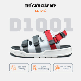 Giày Sandal Nam Nữ D1001 Đỏ Tro 3 Quai Ngang Đế Bằng Cao 3cm Tẩy Cao Su Sandal Đi Học Đi Chơi Letas
