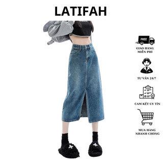  Chân váy jeans nữ LATIFAH xẻ trước phong cách đơn giản, hàn quốc VD009