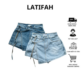 Quần Short Jeans Nữ LATIFAH giả váy, thiết kế thắt nơ phong cách hàn quốc SV011
