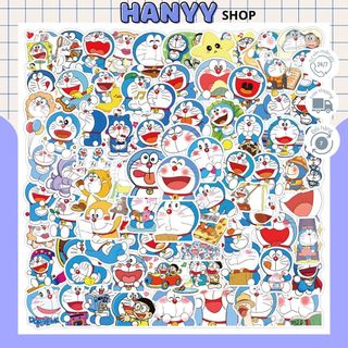 Set 50/100 Sticker Doraemon KHÔNG TRÙNG, Nhãn Dán Trang Trí Laptop, Mũ Bảo Hiểm, Phụ Kiện, Vali - Hanyyshop