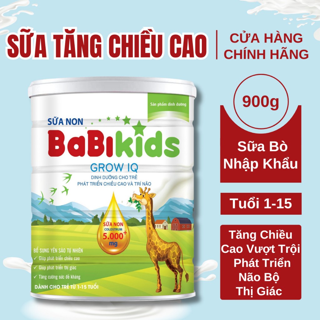 Sữa tăng chiều cao Babikids Grow IQ 900g cho bé từ 1 đến 15 tuổi, Sữa phát triển chiều cao và trí não