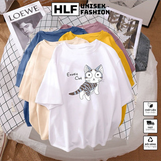 Áo thun tay lỡ form rộng Exotic Cat mèo ngây thơ, áo phông form rộng size HLFashion