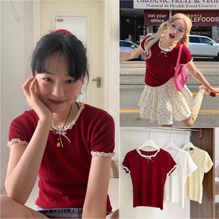 Áo Len montoghi phối bèo ren mix nơ cổ hàng Quảng Châu M.1230