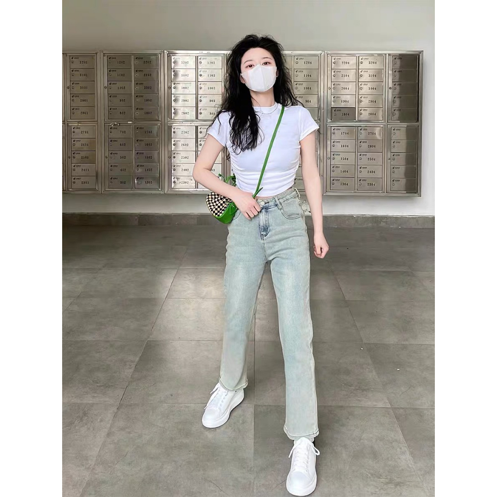 Quần jean ống đứng xanh nhạt hack dáng , Quần bò ống đứng lưng cạp cao tôn dáng đi học, đi chơi S31 | BigBuy360 - bigbuy360.vn