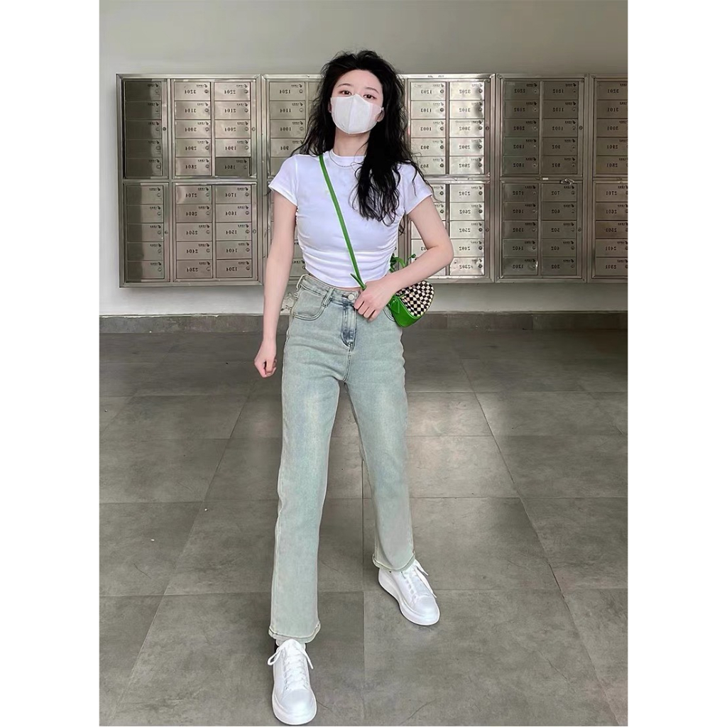 Quần jean ống đứng xanh nhạt hack dáng , Quần bò ống đứng lưng cạp cao tôn dáng đi học, đi chơi S31 | BigBuy360 - bigbuy360.vn