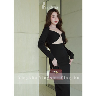 Đầm đi dự tiệc cưới thiết kế ôm body, hở ngực, tay dài sexy - LUX DRESS