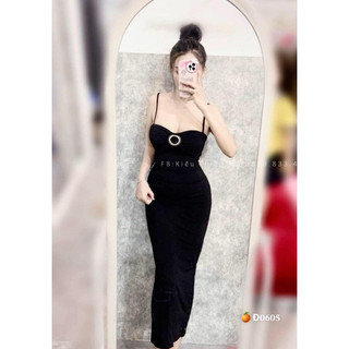 đầm 2 dây dáng dài khoen ngực chất thun bozip