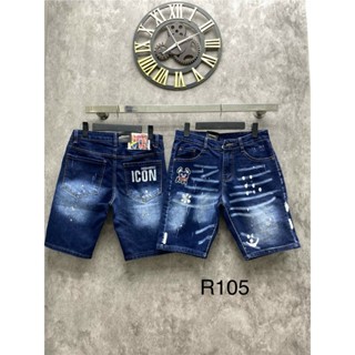 Quần short jean nam xanh DSQ phối hoạ tiết icon vẩy sơn cao cấp trẻ trung sang trọng