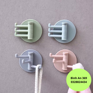 Móc nhựa dán tường 3 nhánh kèm miếng dính tường ,móc 3 nhánh xoay 180 độ -ba278