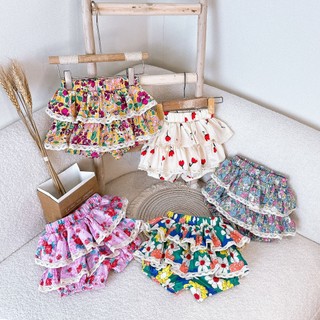 Chân váy bé gái hapykids, chất thô phối viền ren 3 tầng cho bé từ 0-6 tuổi