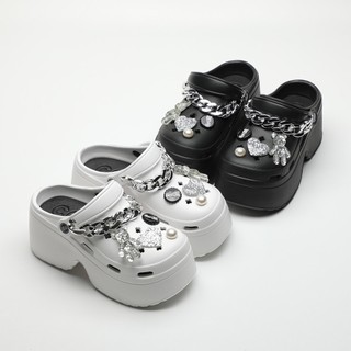 Dép cross nữ độn đế 7cm, dép sục crocs dây xích bít mũi tăng chiều cao, dép đi mưa, chống nước