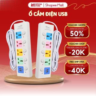 Ổ Cắm Điện USB Cao Cấp Chống Giật MELLI Công Suất 2500W 2 Cổng Cắm USB Có Chốt An Toàn Dây 5m Tiện Dụng