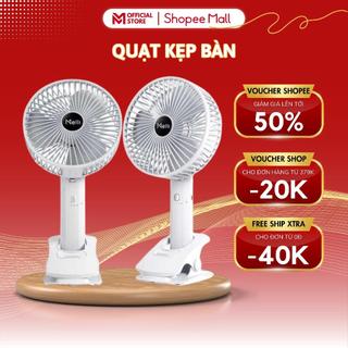 Quạt kẹp bàn tích điện Melli, Quạt tích điện để bàn 3 tốc độ gió siêu mát có giá đỡ điện thoại