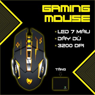 Chuột gaming có dây t-wolf v6 led 7 màu chơi game siêu mượt, dây dù cao cấp, độ nhạy 3200 dpi