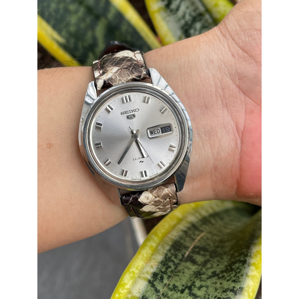 Đồng hồ xưa nam Seiko 5 dây da tự động hàng Si