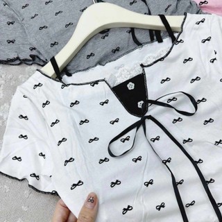 Áo thun nơ viền cổ ren hàng QC