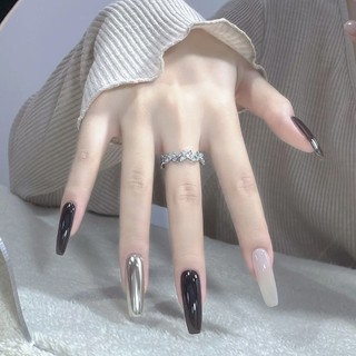  Móng tay giả màu đen dài nhọn đơn giản PD-80 móng tay giả dài đơn giản Nailbox Nail xinh 