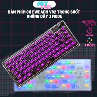 Bàn Phím Cơ Trong Suốt Bluetooth EWEADN V82 Có 3 Mode Kết Nối - Đèn Led RGB - Hot Swap - Keycap trắng sương mờ