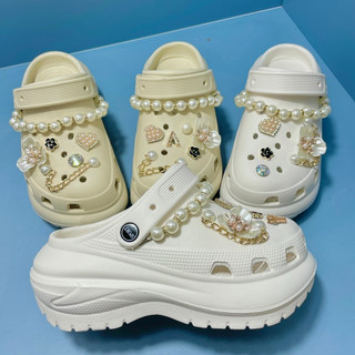 Dép cross nữ độn đế cao 7cm, dép sục crocs nữ bít mũi dây ngọc tăng chiều cao,dép đi mưa, chống nước