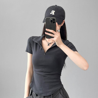 Áo thun polo zip BUN222 mỏng ngắn tay nữ nhiều màu cá tính năm 2024