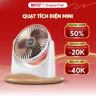 Quạt Tích Điện Mini Để Bàn, Công Suất Lớn 3 Cấp Độ Gió Xoay 360 Độ, Cổng Sạc Usb Tiện Lợi, Để Bàn, Cầm Tay - MELLI