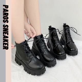 Giày Boot Nữ Đế Cao Phối Dây Buộc 2 Mẫu Da Bóng + Da Mờ 815 boot Martin