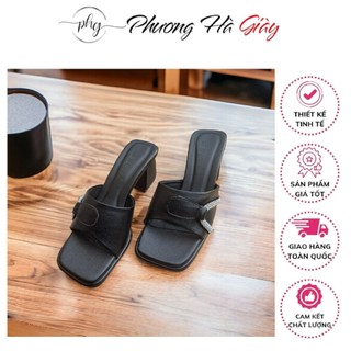 Dép cao gót 5 phân quai ngang kết xoàn đế bằng