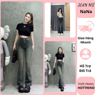 Quần jean nữ ống loe gấu to cạp cao co giãn 4 chiều, quần bò nữ chất vải dày dặn loại 1 phong cách hàn quốc