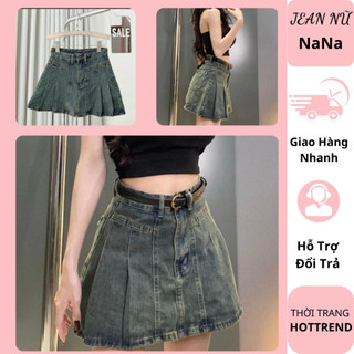 Chân váy jeans nữ xếp li cao cấp cạp cao dáng ngắn, chân váy nữ chữ A có quần bảo hộ bên phong cách hàn quốc
