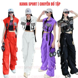 Bộ thể thao nữ, bộ jogger gồm áo gile ngoài mix với quần jogger kaki ống suông chuyên nhảy zumba, dance, aerobic