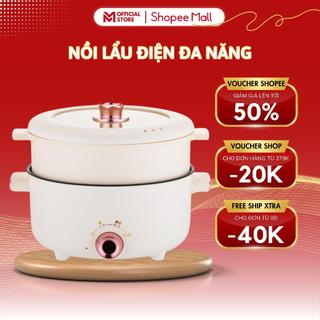 Nồi Lẩu Điện Đa Năng MELLI, Dung Tích 4L Kèm Giá Hấp Tráng Men Chống Dính Dùng Chiên Xáo Nấu Nướng Cho Gia Đình Tiện Lợi