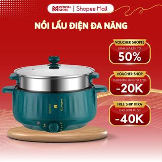 Nồi Lẩu Điện Đa Năng MELLI 28cm Chống Dính Vân Đá Cao Cấp Kèm Giá Hấp Inox Chiên Xào Chế Biến Đồ Ăn Cho Gia Đình Tiện Lợ