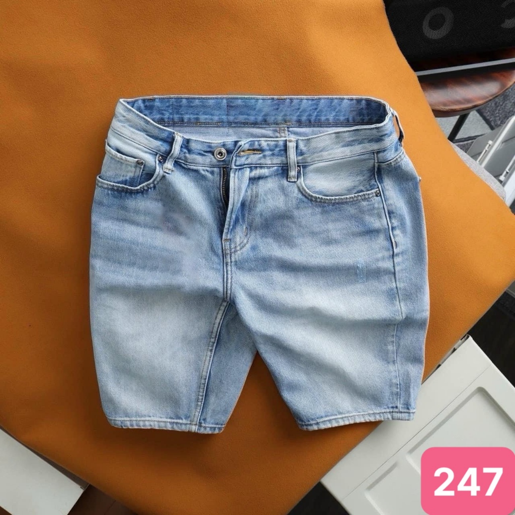 Quần short đùi jean nam boy phố rách màu xanh chất bò co dãn 4 chiều đẹp, quần lửng nam form skinny 