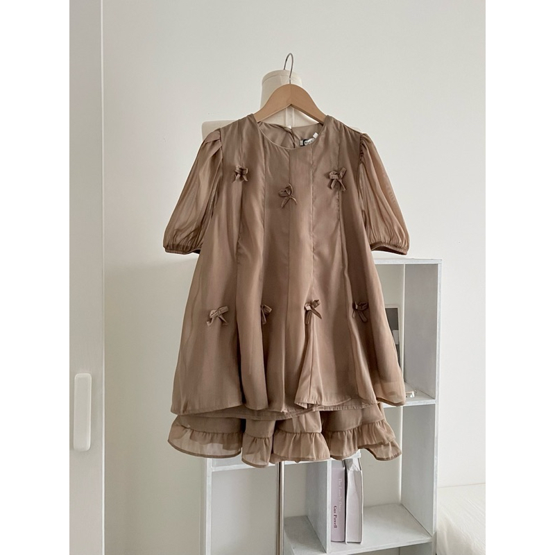 Set áo tơ xoè đính nơ tay bồng Dilyshop chất tơ mềm nhẹ kèm chân váy xoè hai tầng phong cách trẻ trung | BigBuy360 - bigbuy360.vn