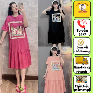 Váy  dáng suông,váy bầu mùa hè ,đầm bầu thiết kế xoè chất liệu thun cotton thoáng mát ,phối ren V123