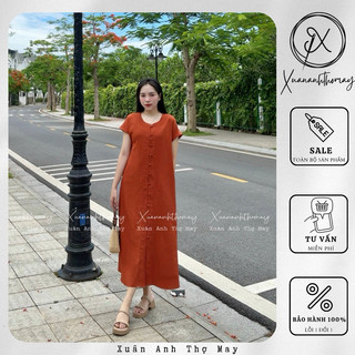 Váy linen đũi cúc bọc vai xuôi - Xuananhthomay