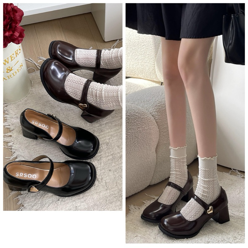 Giày Marry Jane, giày cao gót tiểu thư mũi tròn, giày cao gót nữ cao 6 phân quai ngang phong cách vintage - Hàng có sẵn
