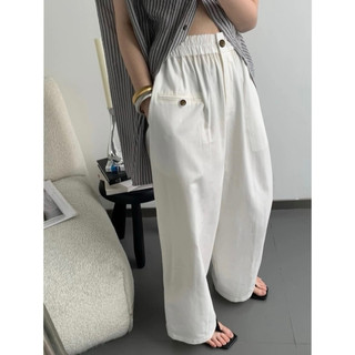 Quần xuông linen form xuông rộng cúc gỗ thoáng mát mùa hè