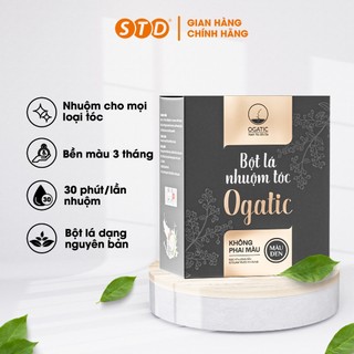 Bột Lá Nhuộm Tóc Ogatic Màu Đen 100G, Nhuộm Tóc Phủ Bạc, Hương Thơm Thảo Mộc Tư Nhiên (Hộp 10 gói 10g)