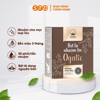 Bột Lá Nhuộm Tóc OGATIC MÀU NÂU ĐEN hộp 10 gói x 10g , nhuộm tóc phủ bạc, hương thơm thảo mộc tự nhiên [chính hãng]