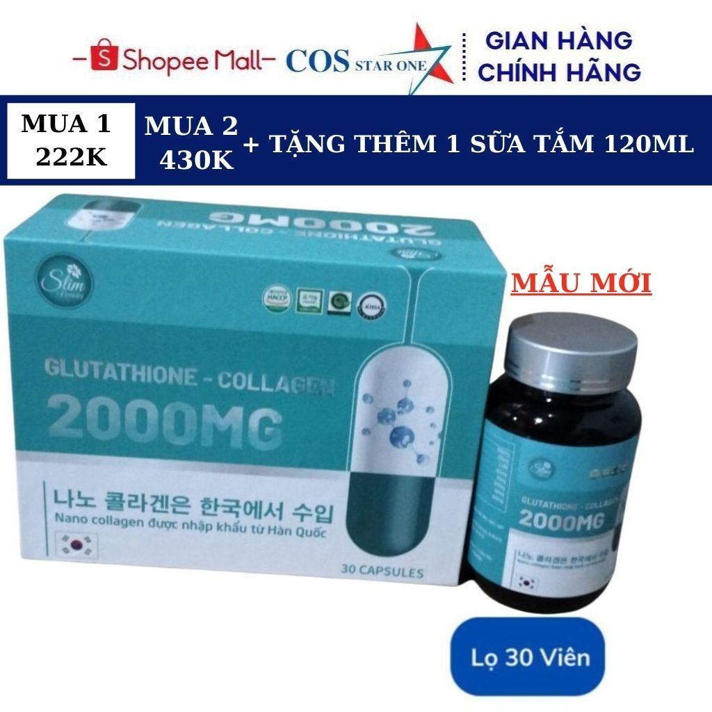 Viên Uống Trắng da COLLAGEN - GLUTATHIONE 2000 - Trắng Da,Mờ Nám,Giảm Nhăn