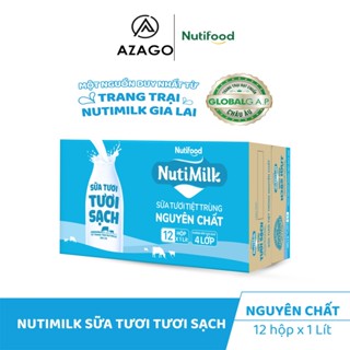 Thùng 12 hộp Sữa tươi tươi sạch NutiMilk  nguyên chất  Hộp 1 Lít  - Thương Hiệu NUTIFOOD - AZAGO