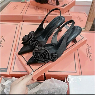Giày cao gót 3 bông hồng lụa bigsize, size 40-44 [Hàng oder không sẵn]