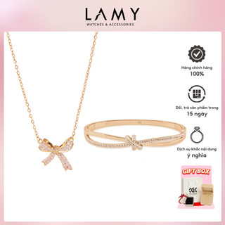 Bộ quà tặng trang sức cde dây chuyền vòng tay cde perfect bow knot rose gold cde6019rg & cde2009rg