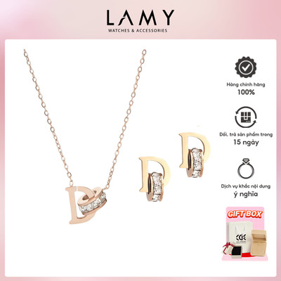 Bộ quà tặng trang sức LAMY  D-shaped Dây chuyền khuyên tai chữ D Rose Gold
